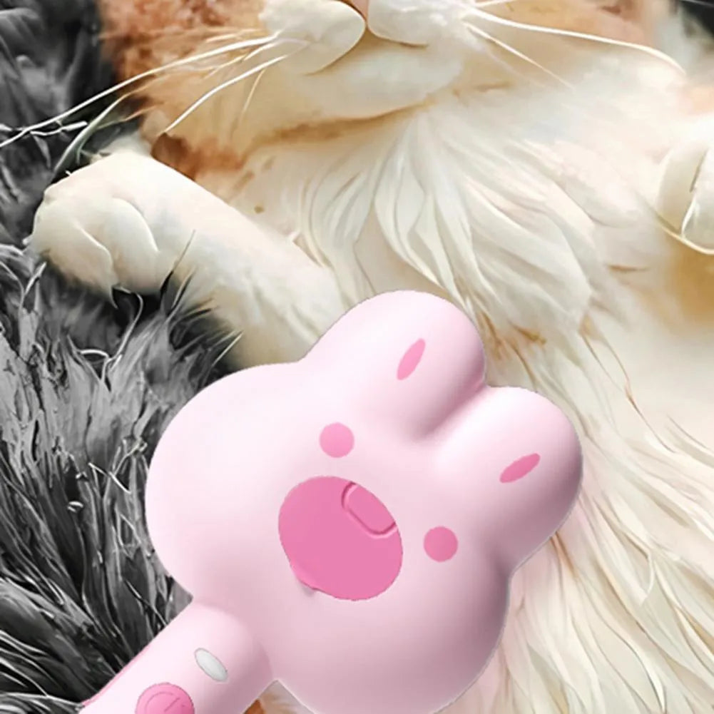 Rechargeable cat steam grooming brush with cartoon design in green, pink or white colours