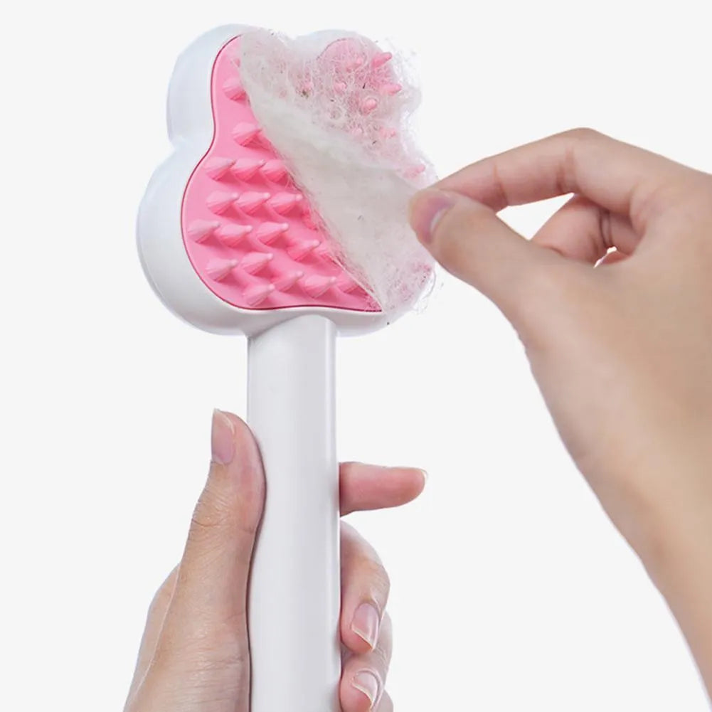 Rechargeable cat steam grooming brush with cartoon design in green, pink or white colours