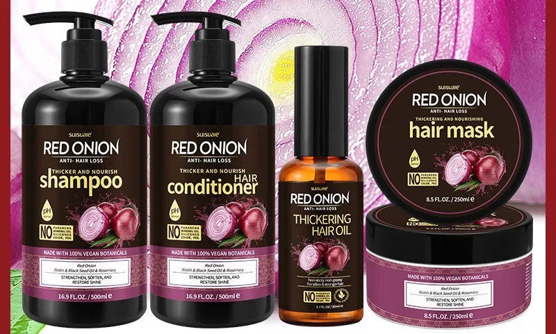 Red onion shampoo, conditioner, hair mask and essential oil four-piece hair care set kit