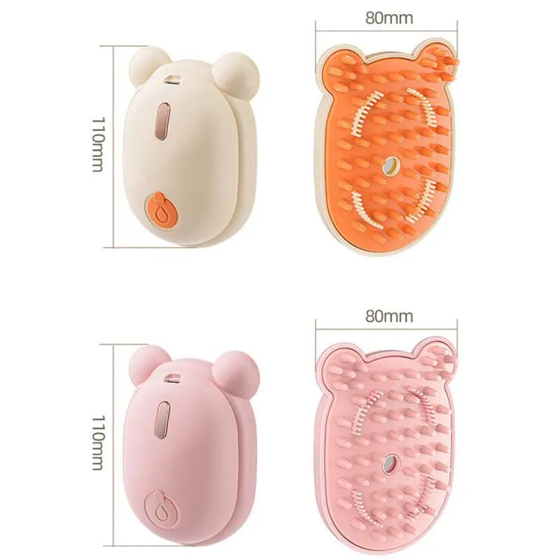 Pink and yellow 3-in-1 pet grooming brush with spray function and removable comb