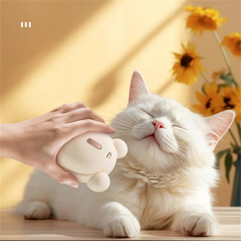 Pink and yellow 3-in-1 pet grooming brush with spray function and removable comb