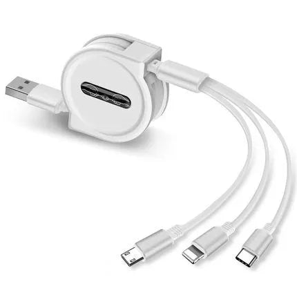 3 in 1 telescopic charging cable with 120 cm TPE cable and titanium alloy connectors in multiple colours
