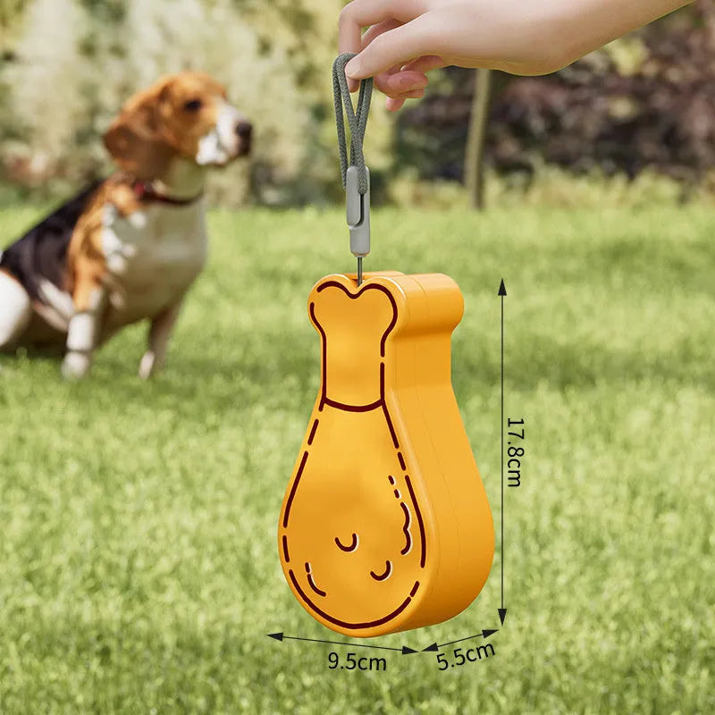 Orange and white portable pet water feeder showing water bottle and food container compartments