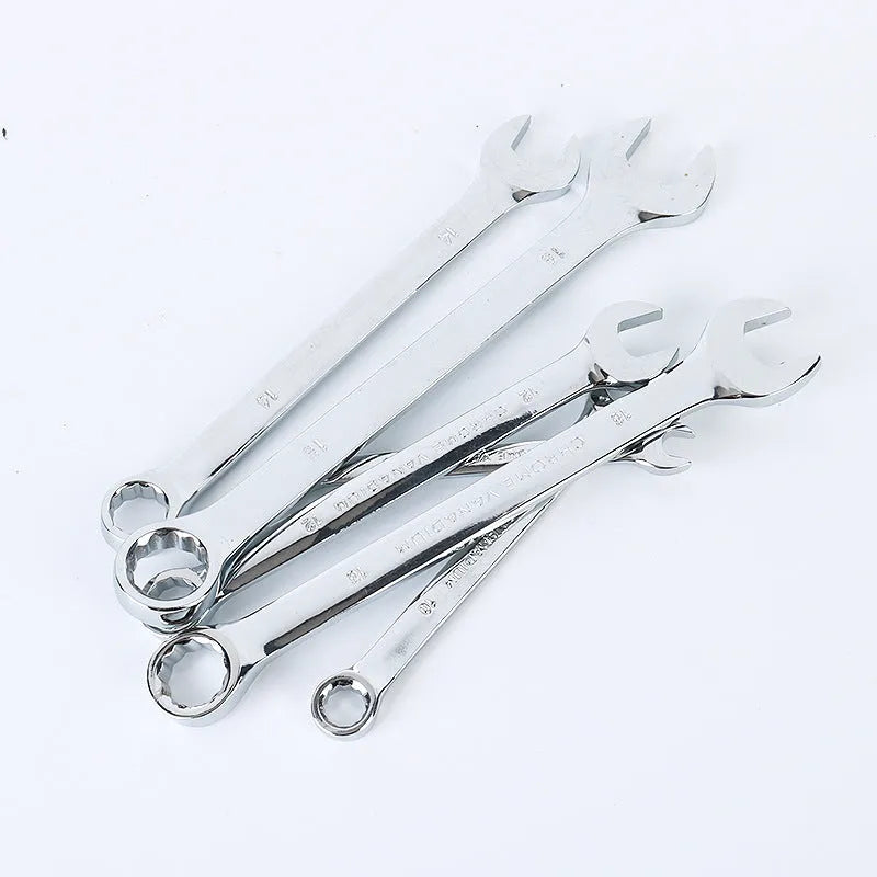 61-piece chrome vanadium steel mechanic tool set with ratchets, sockets, wrenches and extensions in a box.