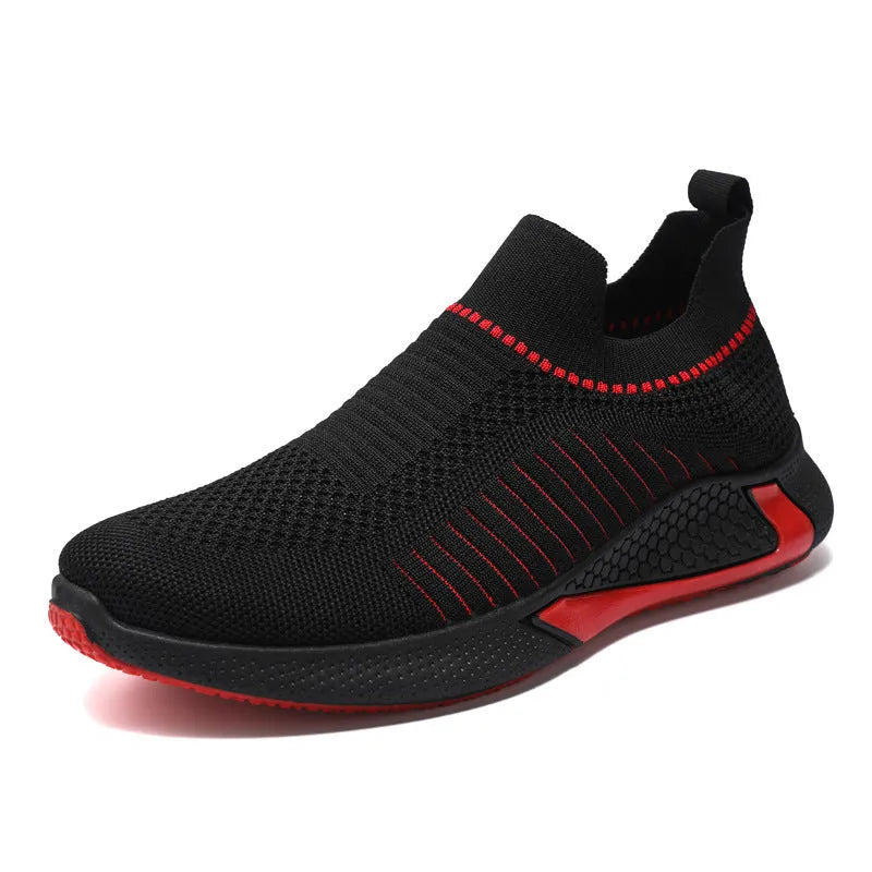 Men's striped mesh sock shoes with Flyknit upper and lace-up front in black colour