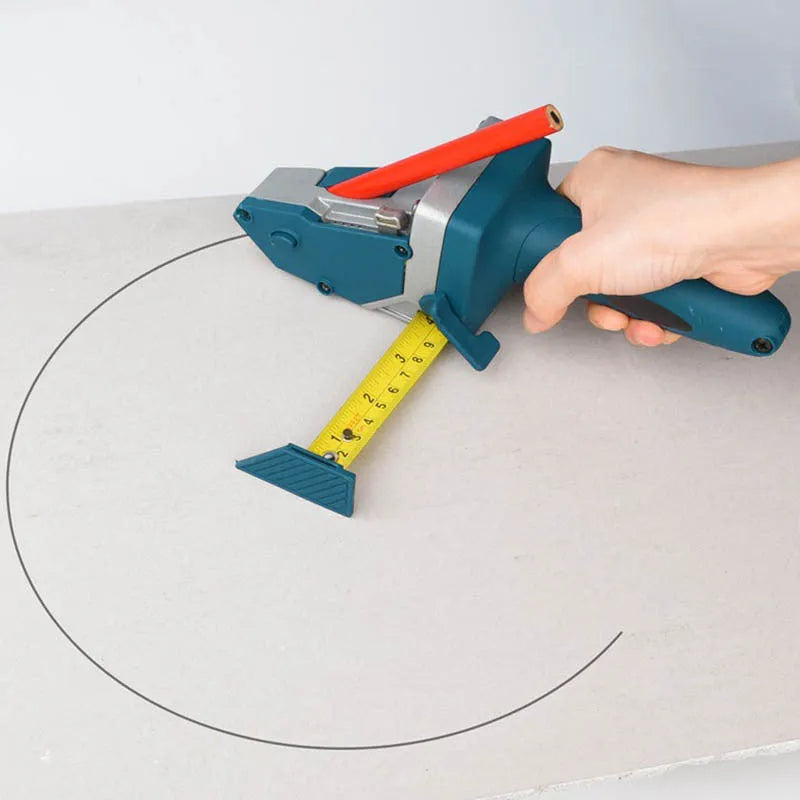 Blue aluminium alloy and TPR plastic DIY cutting tool with lock mechanism and measurement scale.