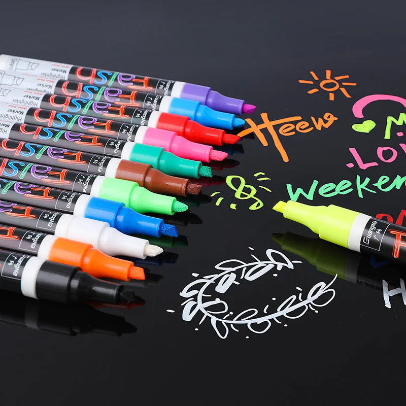 6mm electronic fluorescent plate highlighter with oblique pen shape in plastic shell, card-packed with multiple colour options