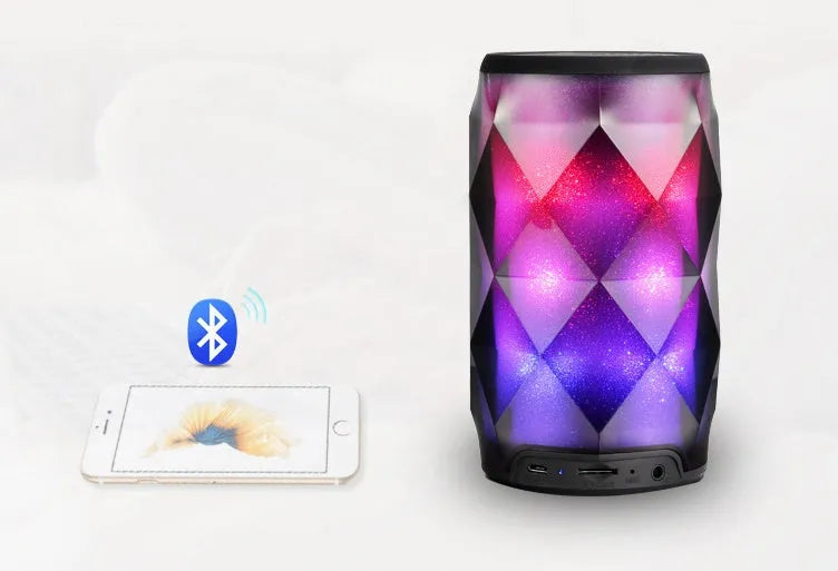 Black crystal diamond-cut Coke can shaped Bluetooth speaker with colourful LED starry sky lighting effect.