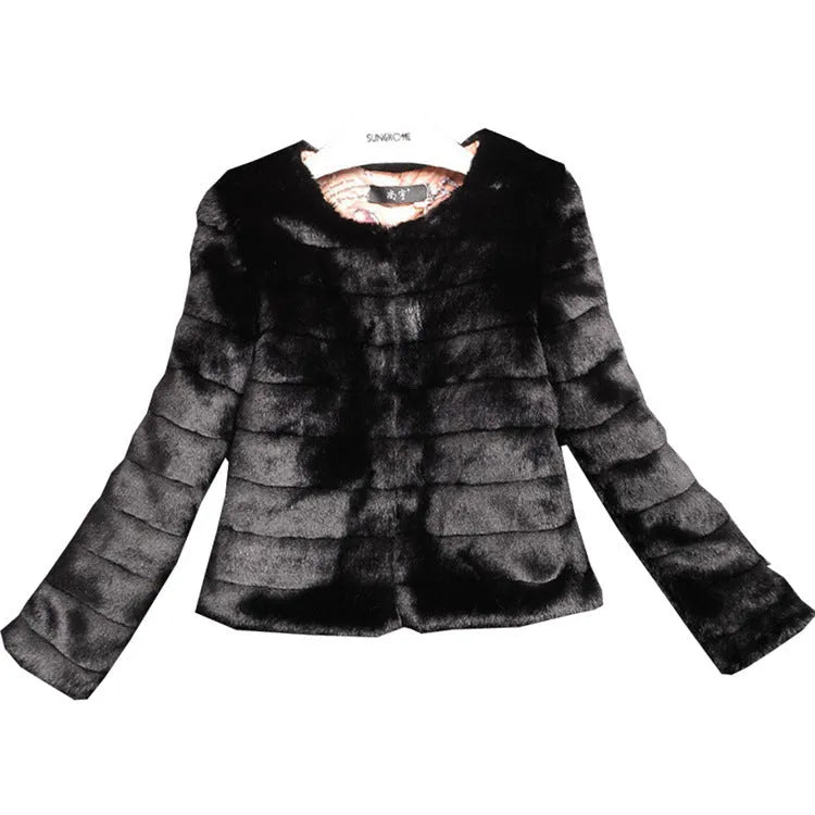 Women's short-sleeved faux fur top in beige, shown on a model for street fashion.