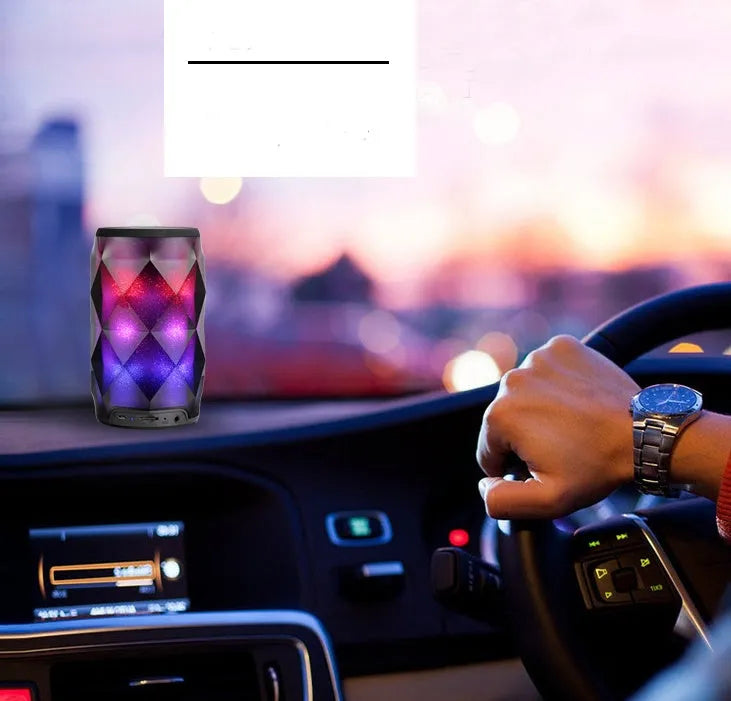 Black crystal diamond-cut Coke can shaped Bluetooth speaker with colourful LED starry sky lighting effect.