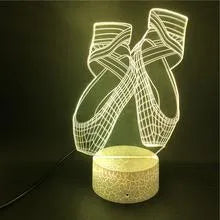 Ballet 3D LED night light with remote control showing seven colour gradient on acrylic board with ABS base