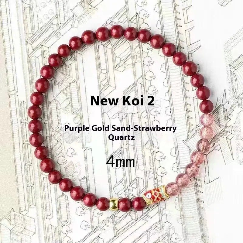 Women's koi purple cinnabar and strawberry quartz bracelet with retro style and peach blossom charm