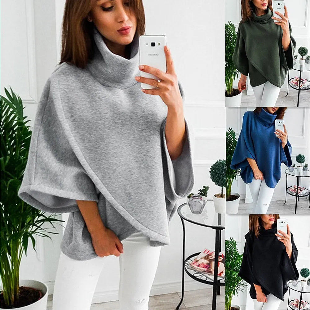 Women's long grey cotton fleece cardigan with batwing sleeves and three-button placket