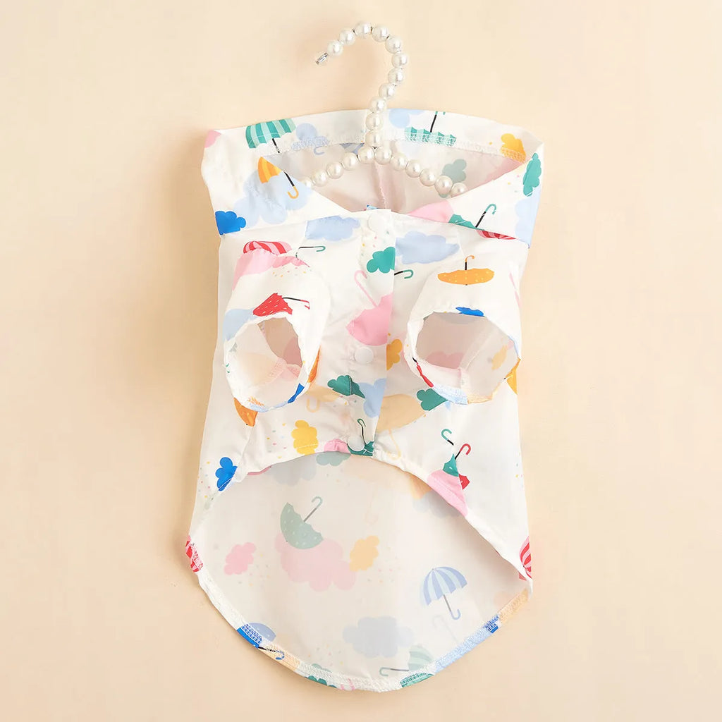 Colourful cartoon umbrella pattern pet raincoat for dogs and cats in waterproof polyester