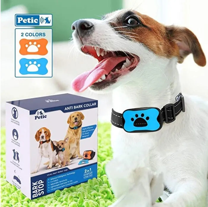 Anti-barking dog collar with sound and vibration, adjustable 17-55 cm, ABS plastic, Blue or Red