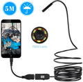 OWSOO USB endoscope camera with 5m cable, hook, magnet, and side mirror attachments for phone and computer inspections.