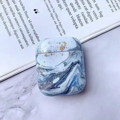 White Marble hard PC protective case cover for Apple AirPods 1 and 2 charging box.