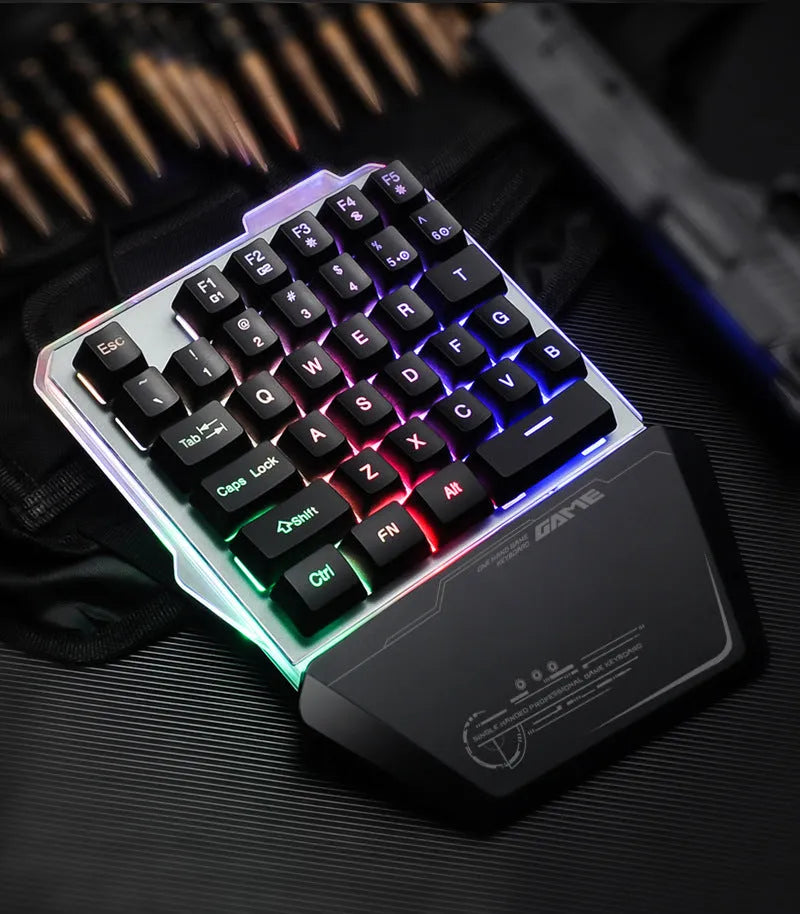 G40 Flow Colour black one-handed mechanical keyboard with RGB backlighting and USB cable