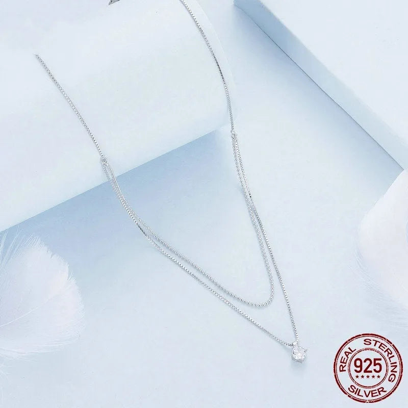 Silver double-layer necklace with S925 sterling silver pendant and pearl chain design