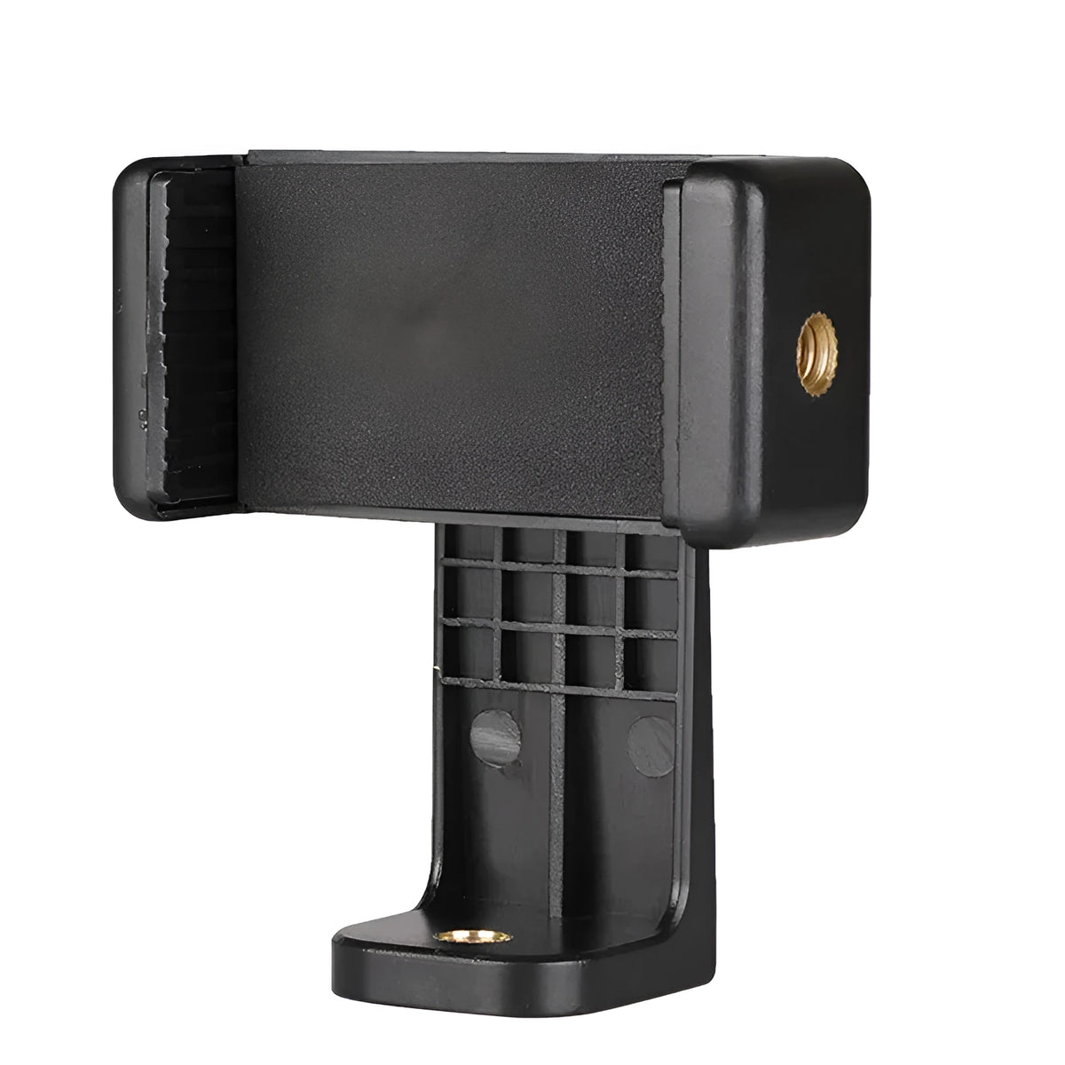 Black plastic rotating clamp phone holder for car dashboard with compact 10mm by 4mm by 3.5mm size