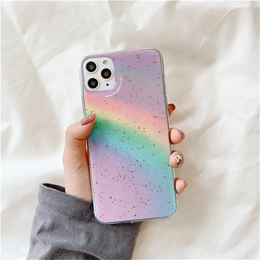 Rainbow gradient TPU iPhone case with colourful stripes in Japanese Korean style design