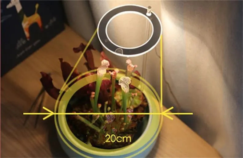 USB LED plant grow light with transparent yellow housing and acrylic mounting stick.