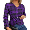 Women's loose-fit plaid casual shirt in polyester available in purple, grey, and red colours