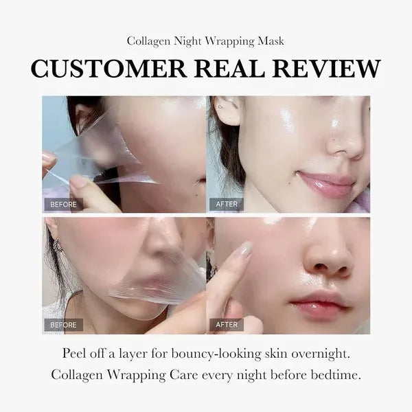 Collagen night face mask in 75ml bottle with application brush for firming and hydration