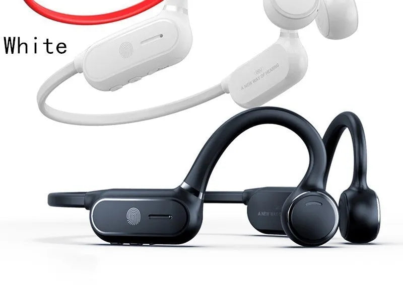 Open-ear Bluetooth wireless headphones with titanium frame in black and white colour options