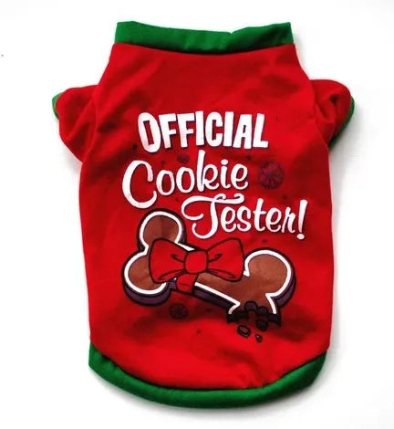 Dog Christmas costume sweatshirt vest in cotton, t-shirt style, shown in one of eight colours and sizes XS to L.