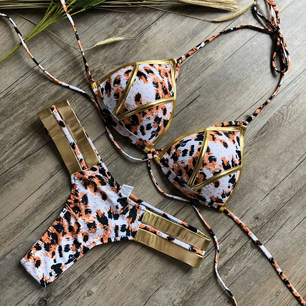 Women's bronzing bikini swimwear with padded cups in multiple colour options