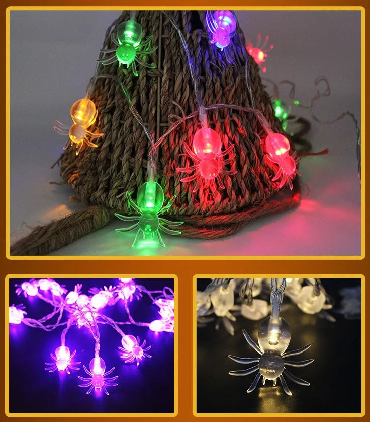 Halloween LED string lights with pumpkin ghost bat spider lantern decorations on 1.2m battery-powered string