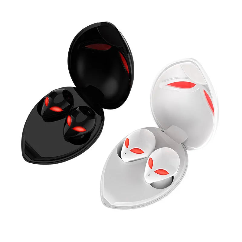 Creative Outer T8 Starman alien design true wireless Bluetooth earbuds with LED lights in charging case.