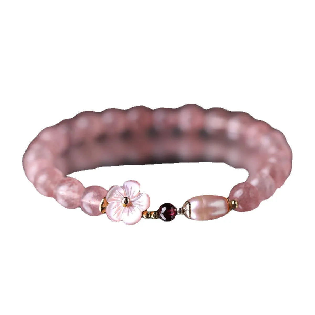 Strawberry quartz crystal peach blossom bracelet with flower design and adjustable string