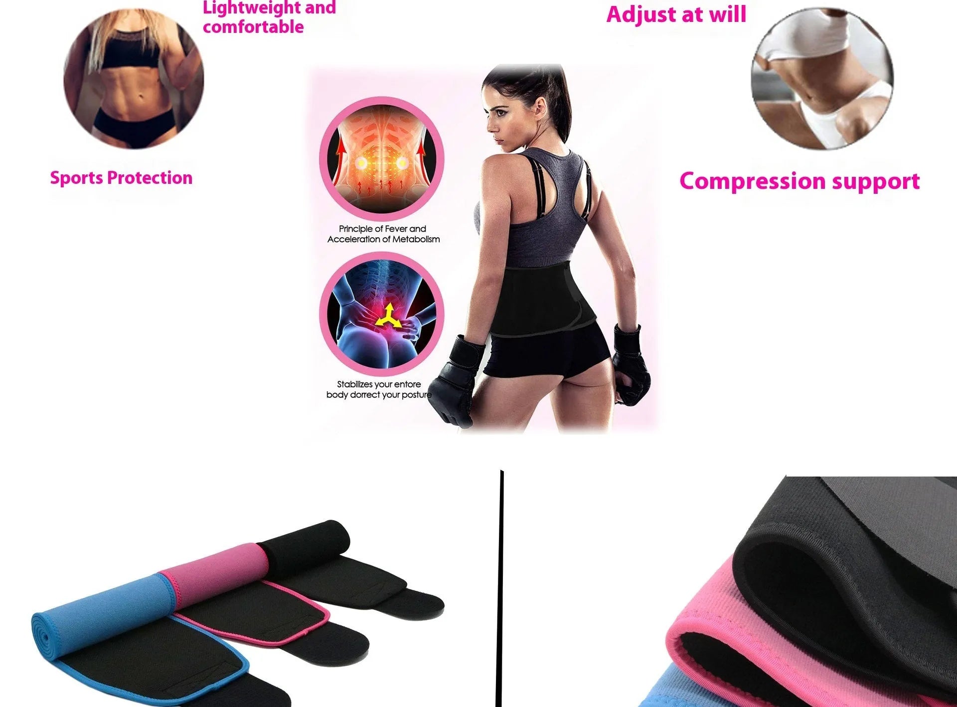 Neoprene lumbar support belt for adult waist protection during running and fitness activities