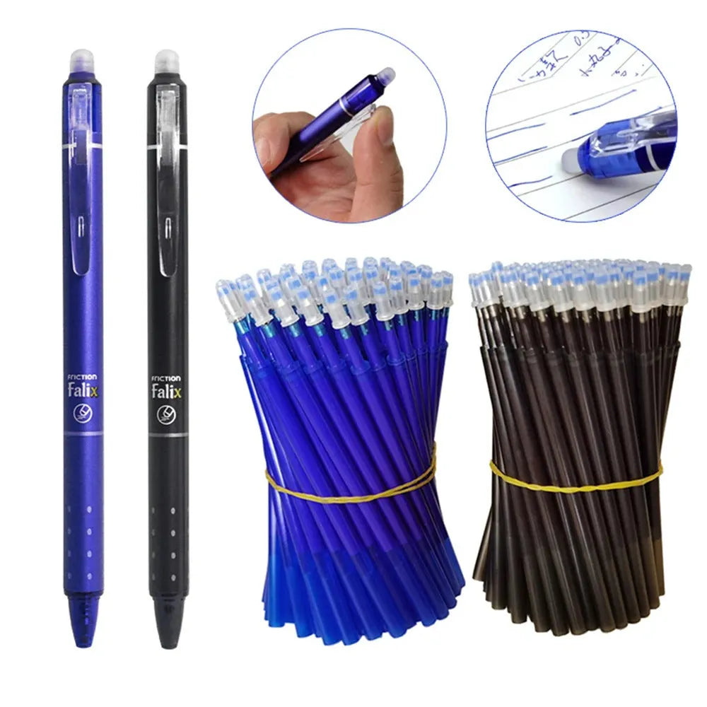 Hot erasable 0.5mm push gel pen with plastic shell and stainless steel nib