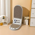 Grey L-shape vertical cat scratching board mounted on a wall for furniture protection.