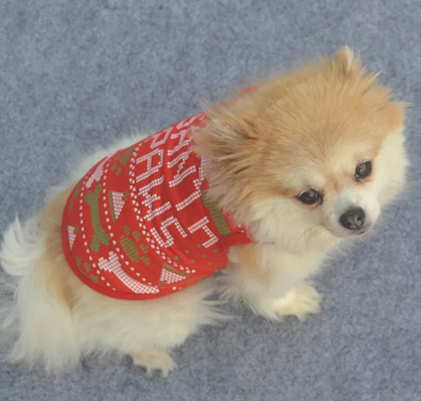 Dog Christmas costume sweatshirt vest in cotton, t-shirt style, shown in one of eight colours and sizes XS to L.