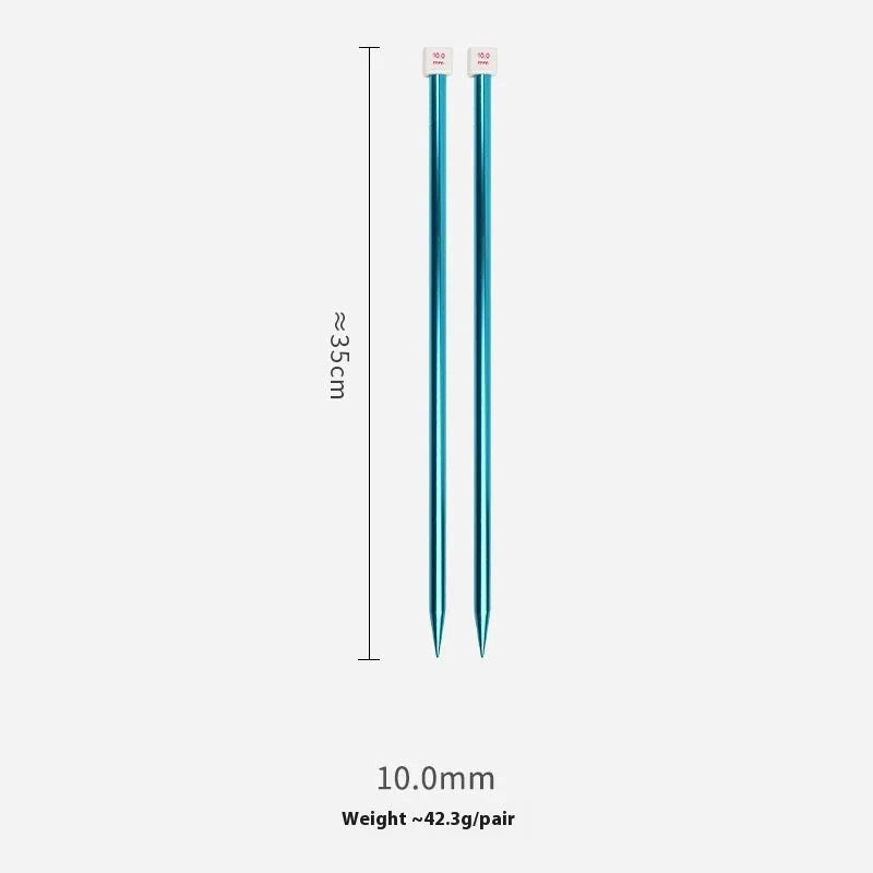 Set of lengthened double-ended crochet hooks in various sizes from 2.0mm to 10.0mm with protective end caps.