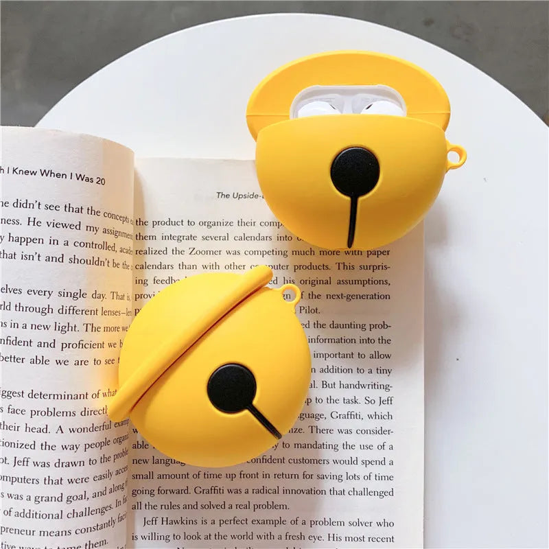 Bright yellow silicone bell-shaped protective case designed for Apple AirPods 1st and 2nd generation headsets.
