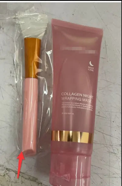 Collagen night face mask in 75ml bottle with application brush for firming and hydration
