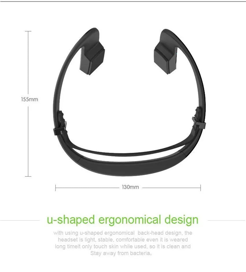 White wireless bone conduction headphones with over-ear band and Bluetooth 4.1