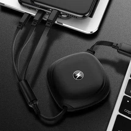 3 in 1 telescopic charging cable with 120 cm TPE cable and titanium alloy connectors in multiple colours