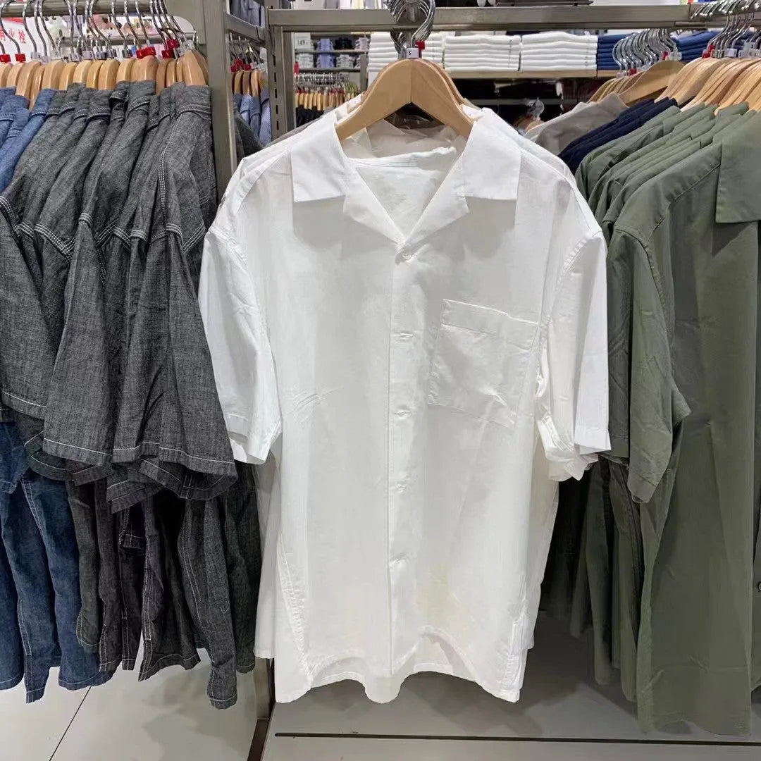 Man wearing a beige open collar modal cotton blend casual shirt in a cardigan style