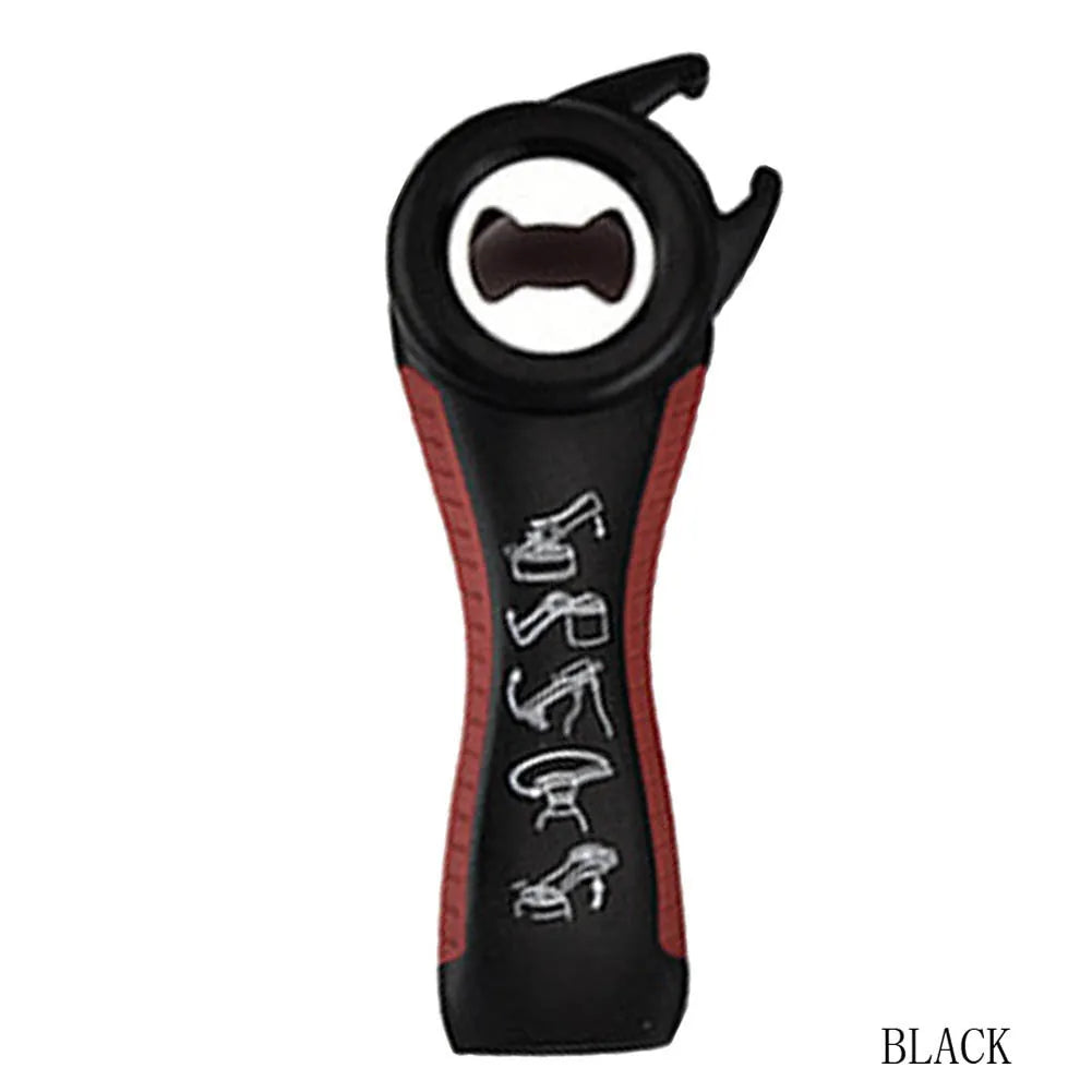 5 in 1 stainless steel can opener and bottle opener, 14.5 cm, with PP handle in black, green, purple, or white