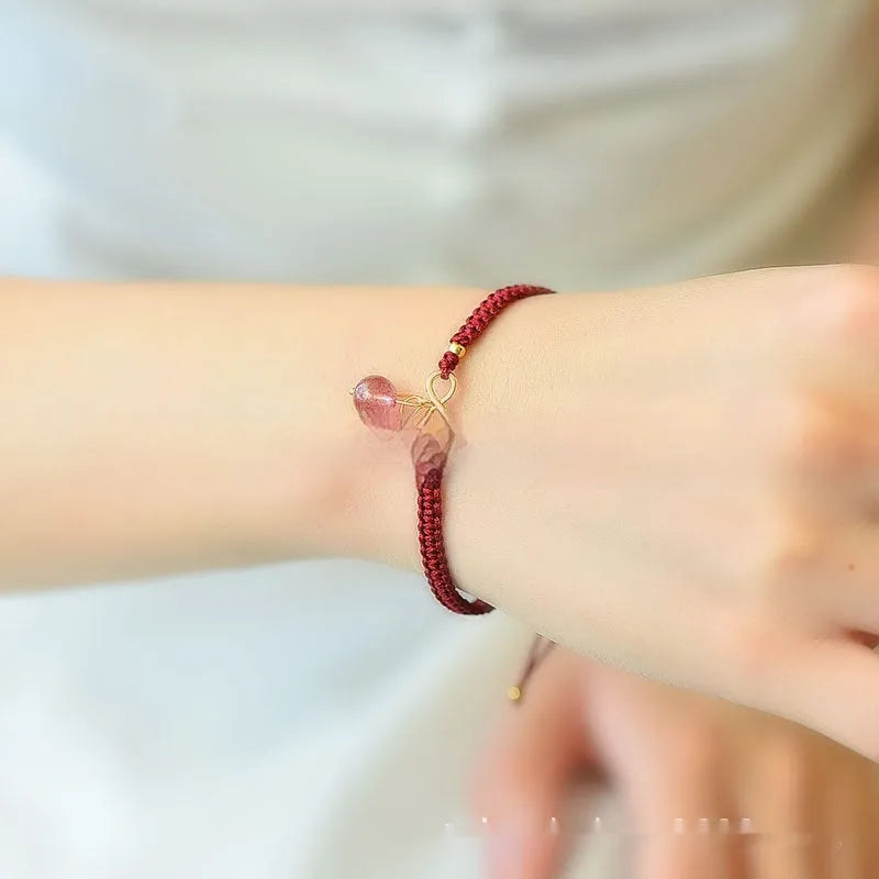 Natural strawberry quartz cherry bracelet for women with pure natural crystal beads in fruit shape design