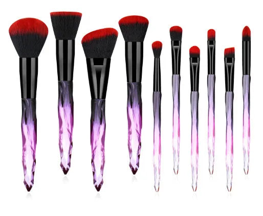 Ten foundation brushes with crystal handles and artificial fibre bristles in four colour options
