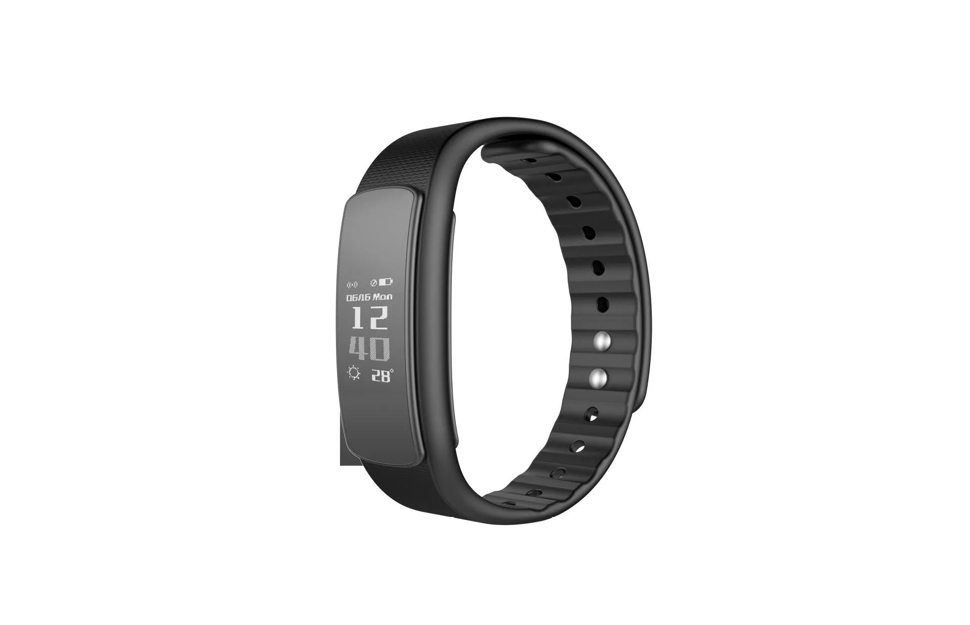 I6 smart sports bracelet in black or green on a wrist, showing its 0.96-inch colour touch screen.