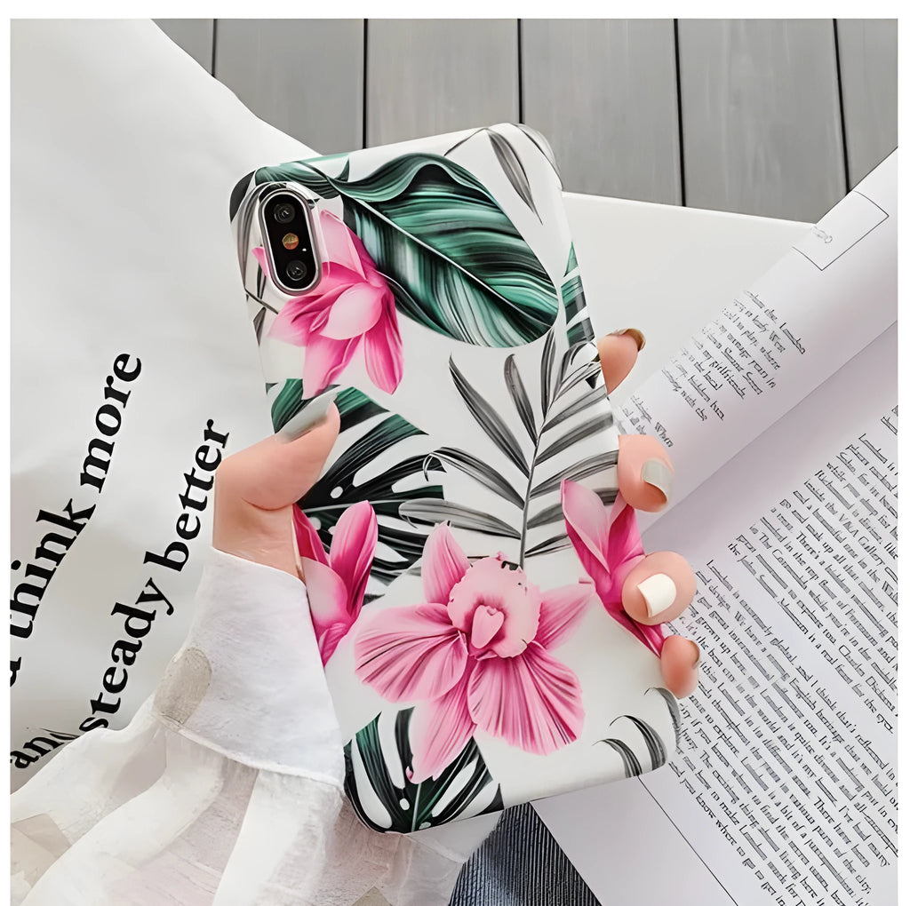 Pink floral pattern TPU back cover case for iPhone models