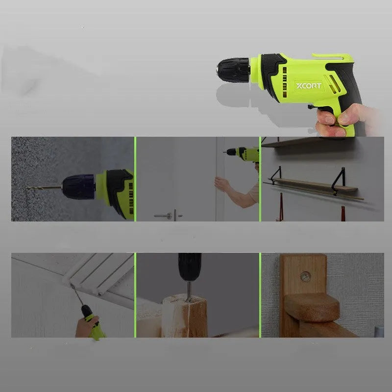 Pistol-grip electric drill with 10mm chuck and adjustable speed control